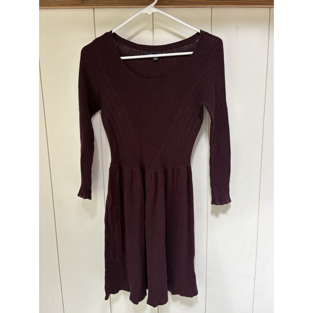 Y2K American Eagle Dress Women's Small Burgundy Knit Long Sleeve Mid 2000s Boho